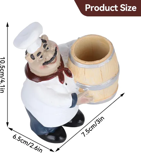 Miniatura 3 de Agatige Figuras de chef, soporte para palillos de dientes, dispensador de palillos de dientes de resina con estatua de chef italiano, decoraciones