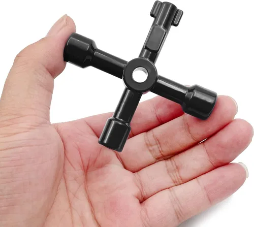 Miniatura 4 de Llave multifuncional de 4 vías, llave cruzada universal 4 en 1, llave cuadrada triangular de acero inoxidable para medidor de agua y gas, válvula