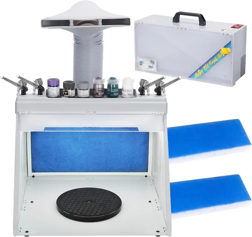 Miniatura 8 de Cabina de Aerógrafo OPHIR, Cabina de Pulverización de Aerógrafo con Dobles Ventiladores y Filtro, 3 Luces LED y 2 Perillas Ajustables, Cabina
