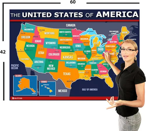 Miniatura 15 de Póster de mapa de Estados Unidos y del mundo 2 unidades para niños laminado azul (actualizado fijo V2.0) Young N Refined (18x24)