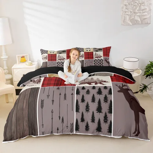 Miniatura 31 de Erosebridal Funda de edredón rústica de ciervo, tamaño individual, funda de edredón de retazos de oso para niños, adolescentes y adultos, juego