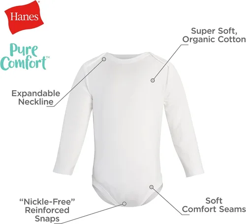 Miniatura 3 de Hanes Unisex Baby Pure Comfort Long Sleeve Bodysuits, Infant Bodysuits, Boys & Girls, 3-pack