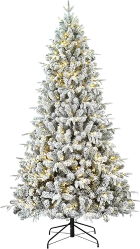 Haute Decor Árbol de abeto Churchill flocado de 7.5 pies de alto - Luces LED que cambian de color con pedal de pie y control de temporizador, 8