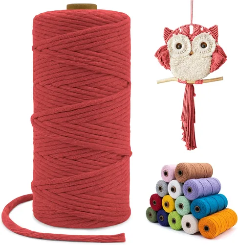 Miniatura 31 de Cuerda de macramé de una sola hebra de 0.197 in x 110 yardas, cuerda de macramé de algodón natural de 0.197 in, cuerda de algodón grueso para colgar