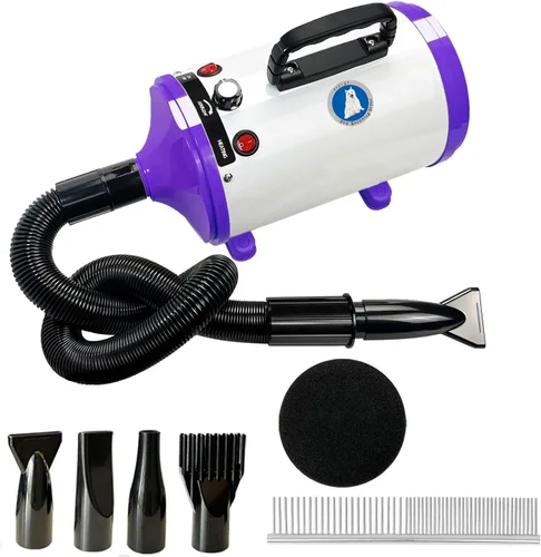 Miniatura 8 de Secador de pelo para perros Xapigo, secador de alta velocidad profesional para el aseo de perros, temperatura y velocidad ajustables con 4 boquillas