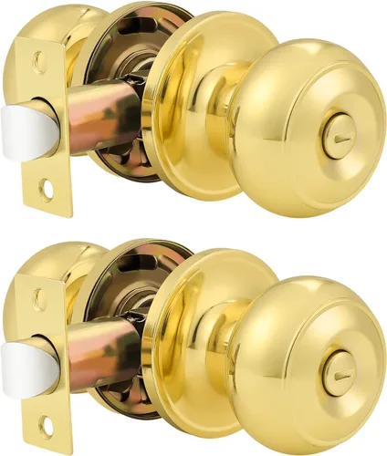 Miniatura 22 de Probrico Paquete de 6 pomos de privacidad para puerta, cerradura interior para dormitorio, baño, manija de puerta de latón antiguo, bola redonda sin
