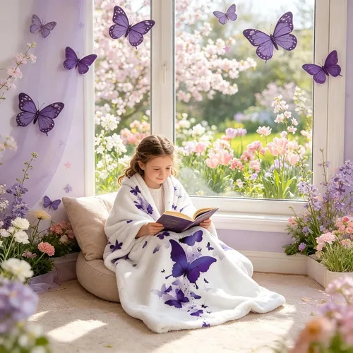 Miniatura 3 de Manta de mariposa morada para niñas y niños, regalos de mariposa de cumpleaños de primavera para hija nieta, manta de franela suave para cama