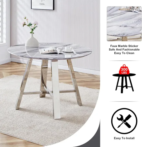 Miniatura 5 de Juego de 4 sillas de comedor redondas de 42 pulgadas para 4, sillas de mesa de cocina modernas para 4 mesas de comedor de mármol sintético, sillas