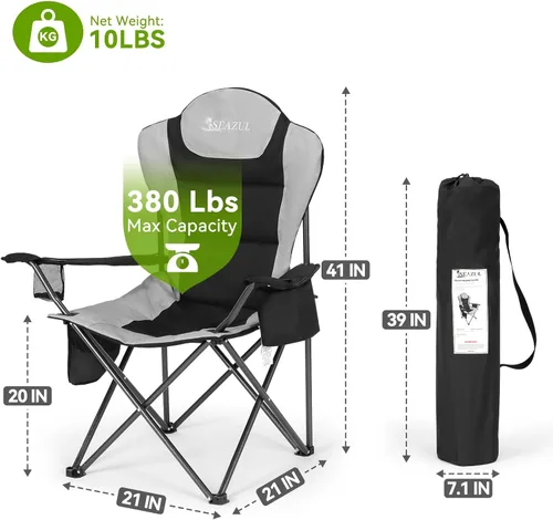 Miniatura 3 de Seazul Sillas de camping para adultos, silla de campamento, sillas plegables para exteriores, soporta 380 libras, sillas portátiles de viaje