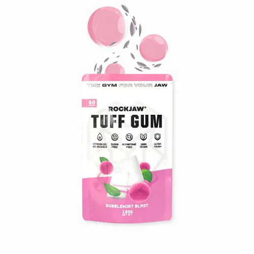 ROCKJAW® Jawline Gum Tuff Gum 2.0 con 20 mg de cafeína, taurina + vitaminas B, 100% xilitol, sin aspartamo, sin azúcar (suministro de 2 meses)