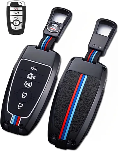 Funda de metal para llavero Ford compatible con Mustang Explorer Fusion Escape F150 Edge Bronco 2018-2023 (FDA-negro)