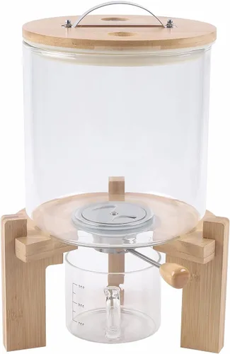 Miniatura 3 de Recipiente de harina y cereales, dispensador de arroz de 5 L, recipiente de almacenamiento de alimentos de vidrio con tapa hermética y soporte