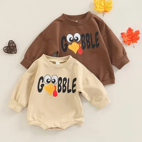 Miniatura 7 de Sudadera de Acción de Gracias para bebé y niña mameluco de manga larga con estampado de pavo y gran tamaño ropa de otoño
