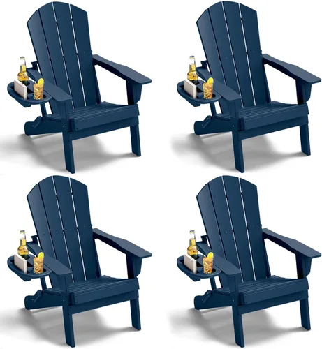 Miniatura 50 de NAVINE Juego de 2 sillas Adirondack plegables de polietileno de alta densidad con portavasos multifuncional, resistente a la intemperie, para Blanco