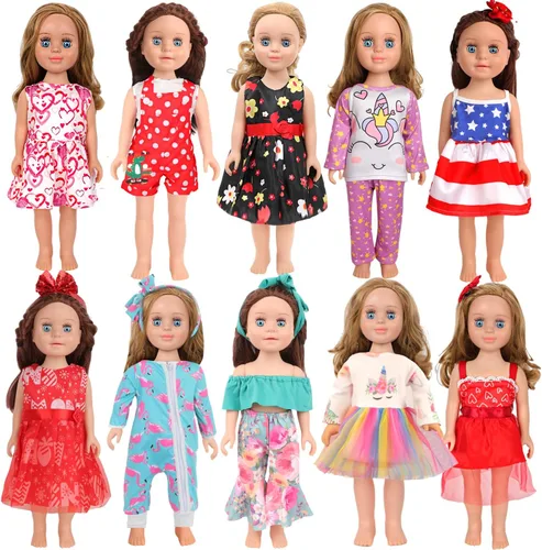 Miniatura 11 de MSYO 10 piezas de ropa de muñeca, ropa de muñeca de 18 pulgadas, ropa de muñeca de bebé, para muñecas de 16 a 18 pulgadas, vestidos florales