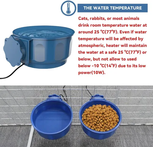 Miniatura 4 de NAMSAN Tazón pequeño con calefacción para mascotas para conejos y gatos en interiores, tazón de agua caliente de 0.6L, tazón térmico para agua