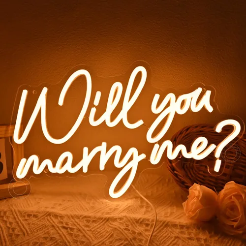 Miniatura 6 de SYLHOME Letrero de luz LED de neón con texto en inglés "Will You Marry Me?", propuesta para colgar en la pared, decoración de compromiso, día de San