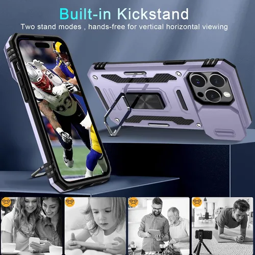Miniatura 411 de DEERLAMN Funda para iPhone Xs Max con funda deslizante para cámara + protector de pantalla, soporte giratorio de anillo de grado militar a prueba