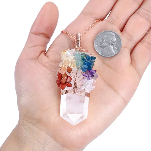 Miniatura 11 de Collar con colgante de árbol de la vida de 7 chakras naturales de cristal curativo de reiki, joyería para mujer para buena suerte, meditación