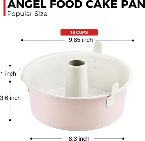 Miniatura 4 de HONGBAKE Molde antiadherente para pastel de ángel con fondo extraíble, moldes tipo tubo de 10 pulgadas para hornear pastel chiffon, 16 tazas, Rosa