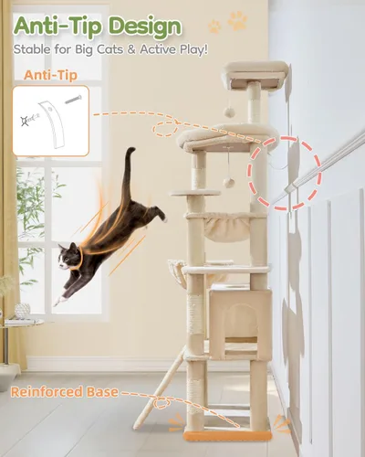 Miniatura 9 de Taoqimiao Árbol para gatos de 72 pulgadas para gatos grandes, torre alta de varios niveles, condominio ampliado para gatos con tabla de rascar