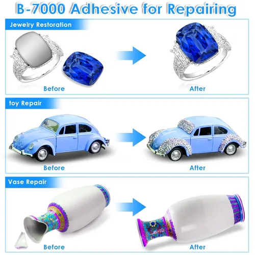 Miniatura 6 de B7000 - Pegamento para diamantes de imitación de joyería, Cludoo 5 piezas B-7000 pegamento súper transparente claro adhesivo industrial para 5x15