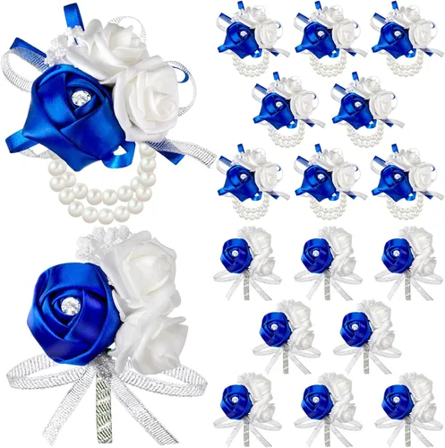 Miniatura 8 de Zeyune Juego de 16 piezas de flores para hombres, ramillete de rosas para mujer, dama de honor nupcial, flor para boda, ceremonia, aniversario