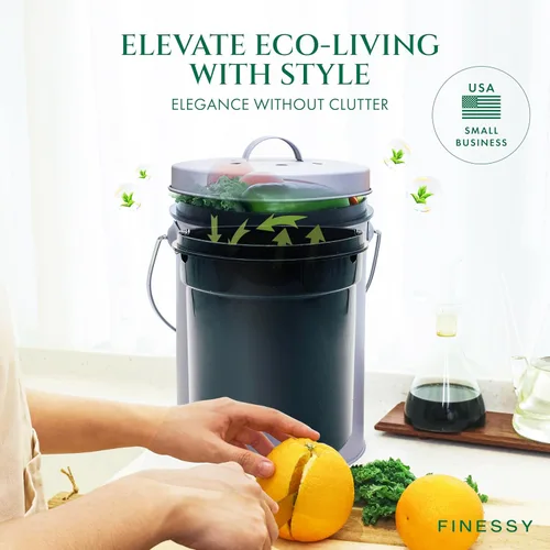 Miniatura 3 de FINESSY - Cubo de compost interior sin olor para cocina con tapa para compostar residuos de alimentos, cubo de compost de cocina de acero inoxidable