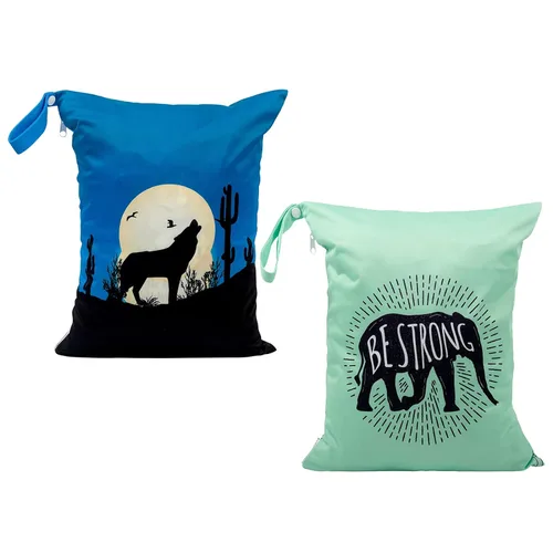 Miniatura 19 de ALVABABY 2 bolsas de pañales de tela para ropa húmeda, reutilizables con dos bolsillos con cremallera, para viajes, playa, piscina, guardería