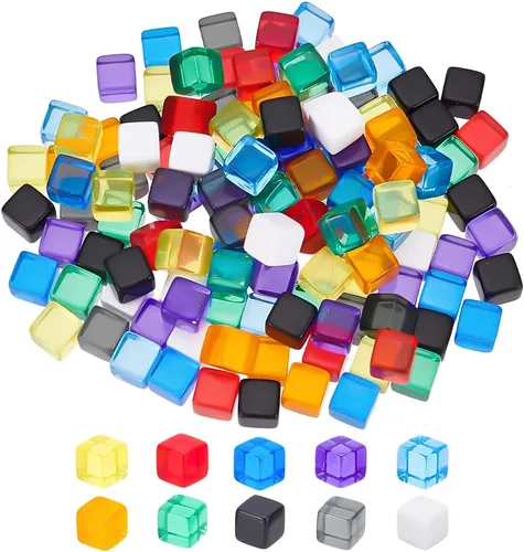 BENECREAT 140 cubos de dados acrílicos en blanco de 10 colores de 0.295 in, varios colores, sin agujeros, con caja de almacenamiento para hacer