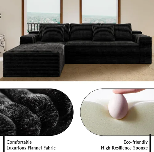 Miniatura 3 de 68.9" Sectional Couches, Upholstered Modular Compressed Couch, Plush Corduroy Fabric, 2PC Free Combination, No Assembly Required for Living