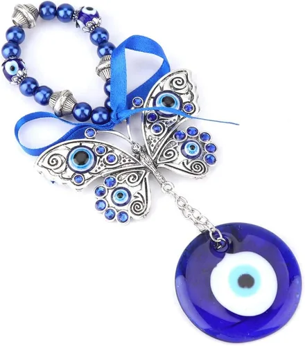 Miniatura 4 de Adorno colgante de ojo turco de la suerte, ojo turco con mariposa, amuleto turco contra el mal de ojo, llavero colgante para auto y hogar