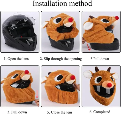 Miniatura 5 de Lindas fundas para casco de motocicleta con orejas de gato/conejo, cubierta de decoración de casco de cara completa divertida de felpa, gorro