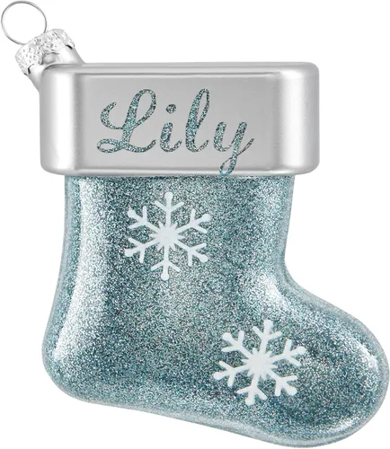 Miniatura 18 de Let's Make Memories Adorno de Navidad personalizado, cristal con forma de calcetín con purpurina, nombre grabado con láser, tono de joya, adorno