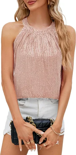 Miniatura 5 de Vrtige Blusa sin mangas plisada con lentejuelas brillantes para mujer