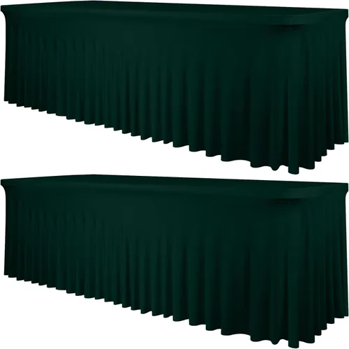 Miniatura 27 de fani Paquete de 2 faldas de mesa elásticas negras para mesa rectangular de 6 pies, manteles elásticos de elastano lavables con falda, mantel