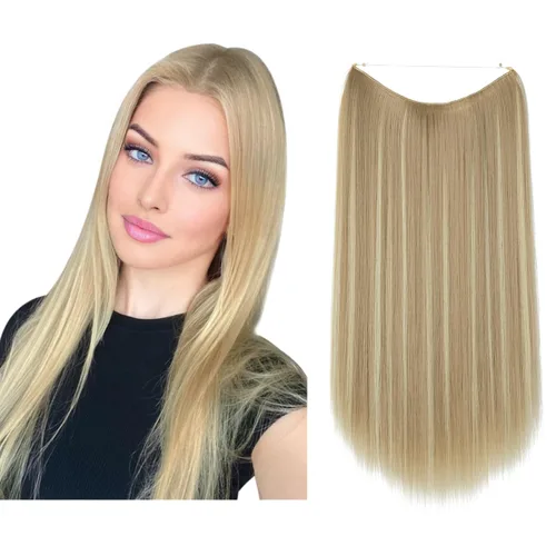 Miniatura 14 de SARLA Extensiones de cabello con alambre invisible de reflejos cortos rectas postizos sintéticos diadema transparente ajustable para mujeres 14