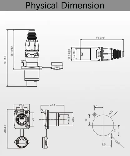 Miniatura 4 de Panel de montaje RJ45 IP65 impermeable PCB panel de señal Cat5/5e/6 8P8C conector Ethernet LAN cable conector (2 conectores RJ45 + 2 piezas redondas)