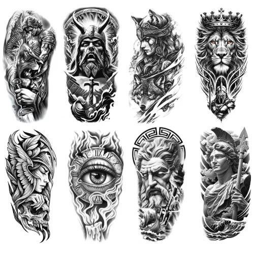 Miniatura 18 de 8 hojas lobo taichi tótem cráneo luna bosque flor brazo pierna tatuaje temporal XQB-07