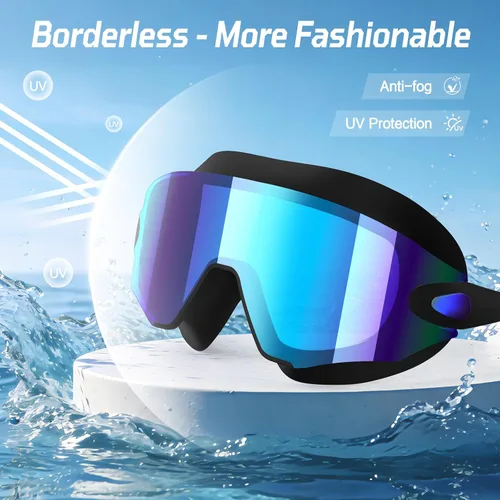 Miniatura 2 de Paquete de 2 gafas de natación para adultos, sin marco, antivaho con protección UV, gafas de natación con visión clara para hombres y mujeres