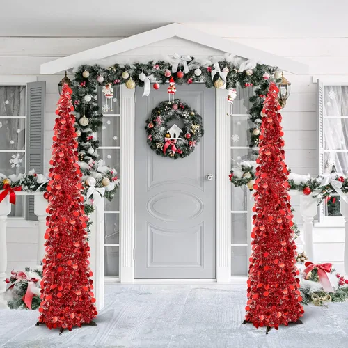 Miniatura 6 de Aoriher Árbol de Navidad de Oropel Emergente Preiluminado de 5 pies, Decoración Reutilizable Plegable con Lentejuelas Artificiales, Árbol Delgado