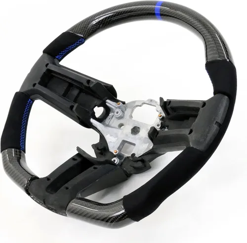 Miniatura 15 de IKON MOTORSPORTS, Volante compatible con Ford Mustang 2010-2014, Kit de reemplazo de cuerpo de volante en fibra de carbono y cuero con costura azul