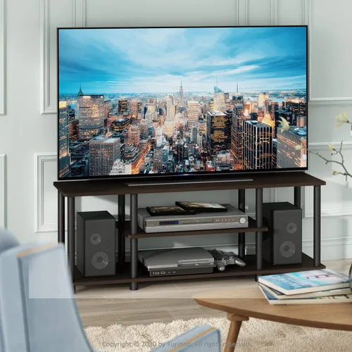 Miniatura 2 de Furinno Turn-N-Tube - Soporte para televisor de 3 niveles, 3D, sin herramientas, para televisores de hasta 50 pulgadas, con tubos redondos