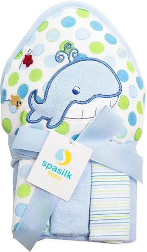 Miniatura 9 de Spasilk Toalla de baño con capucha para bebé con 3 paños de baño, artículos esenciales de baño para bebé, talla única, ballena azul (paquete de 3)