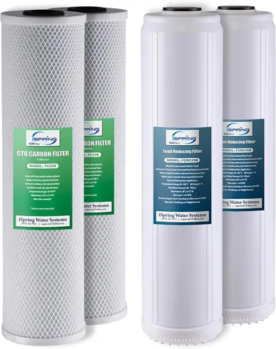 iSpring F4WGB22BPB Juego de repuesto de filtro de agua de 2 etapas de 4.5 x 20 pulgadas para toda la casa con bloque de carbono y cartuchos