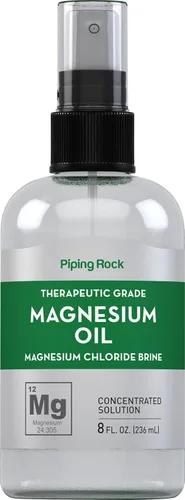 Piping Rock Spray de aceite de magnesio puro, 8 onzas líquidas, salmuera de cloruro de magnesio, solución concentrada líquida, grado terapéutico,