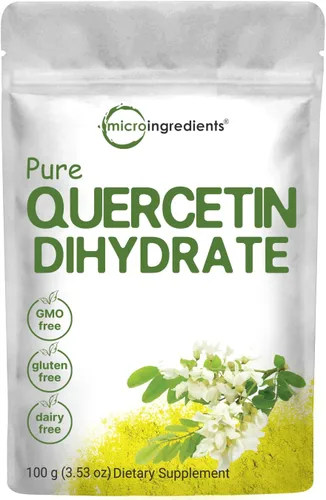 Polvo de dihidrato de quercetina pura, quercetina 500 mg por porción, 3.53 oz, grado más biodisponible y sin relleno, potente antioxidante que apoya