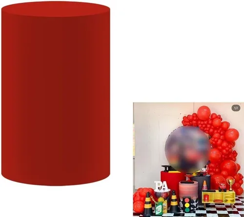 Miniatura 11 de FiVan Cubierta del cilindro del zócalo de la fiesta de cumpleaños rojo sólido sólido elástico Spandex pedestal cubierta HP-135