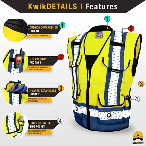 Miniatura 2 de KwikSafety GODFATHER SHERIFF - Chaleco de seguridad [amarillo/azul, pequeño] + paquete de casco de ala completa TORTOISE