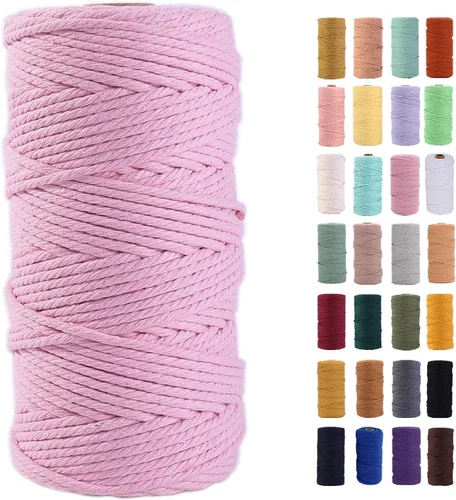 Miniatura 47 de Cordón de macramé gris rosado de 0.118 in x 109 yardas, cuerda de algodón colorido de algodón suave para colgar en la pared, colgar plantas